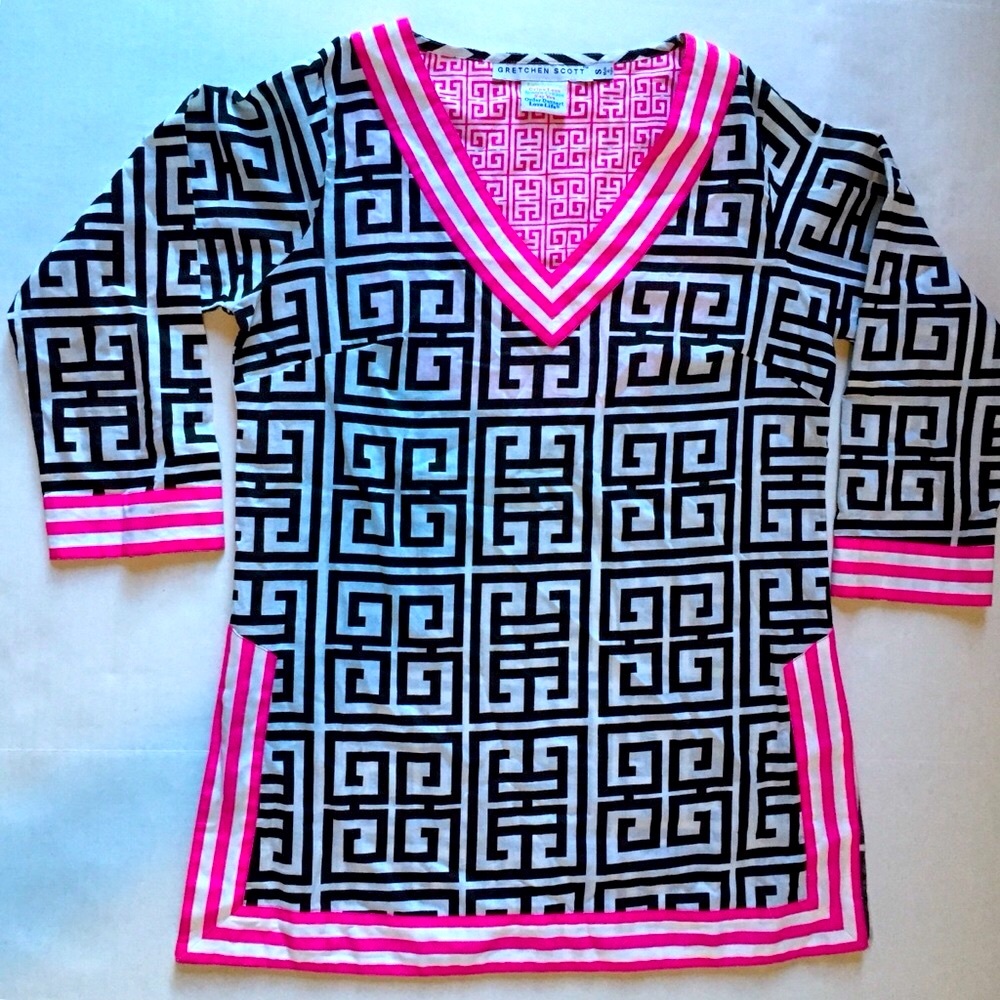Gretchen Scott Greek Key V Neck Tunic Size Small